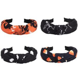 Set of 4 Halloween-themed headbands featuring pumpkin, sugar skull, skeleton